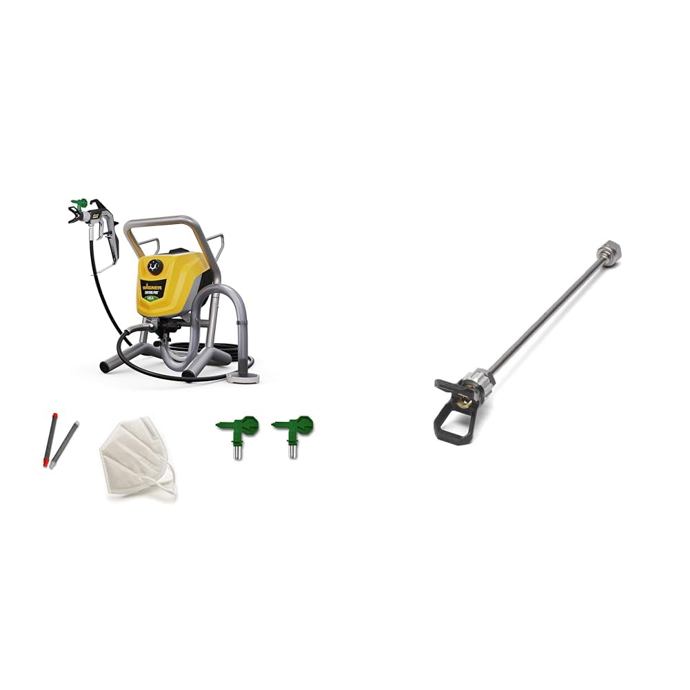 WAGNER Airless Pistolet peinture murales 250 M, laques et lasures, et ver + Control Pro HEA Rallonge de buse pour murs hauts, plafonds et sols, 30 cm, gris