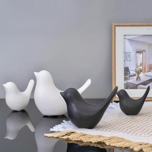 Image of Ceramic Birds Figurines Ceramic Blessing Birds Figurine Home Decorations Accessories Set of 4 (2 Black and 2 White)