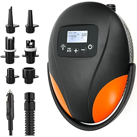 20PSI High Pressure SUP Air Pump - Auto Cooling Digital Electric Air Pump, Dual Stage Inflation & Auto-Off, Deflation Function, 12V DC Car Connector for Water Sport Inflatable Stand Up Paddle Boards Cover