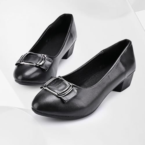 Women's Pumps Low Block Chunky Heels Comfortable Ladies Elegance Round Toe Dress Wedding Shoes2