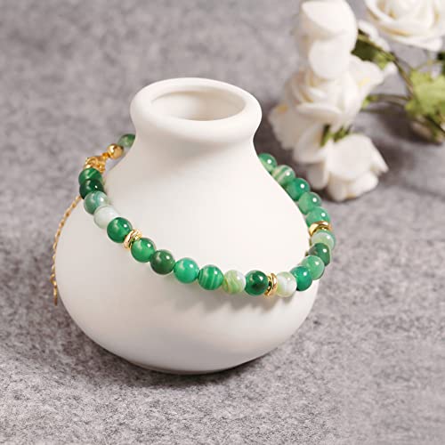 Potessa Healing Crystal Stone Beaded Bracelet Green Agate Semi-Precious Gemstone Bracelet 6Mm Round Beads #TOP6