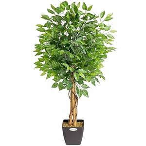 CHRISTOW Artificial Ficus Tree, Fake Weeping Fig House Plant for Home Decoration, Lifelike Green Leaves, Natural Wooden Trunk with Twists, Weighted Pot, Indoor Outdoor (120cm / 4ft)