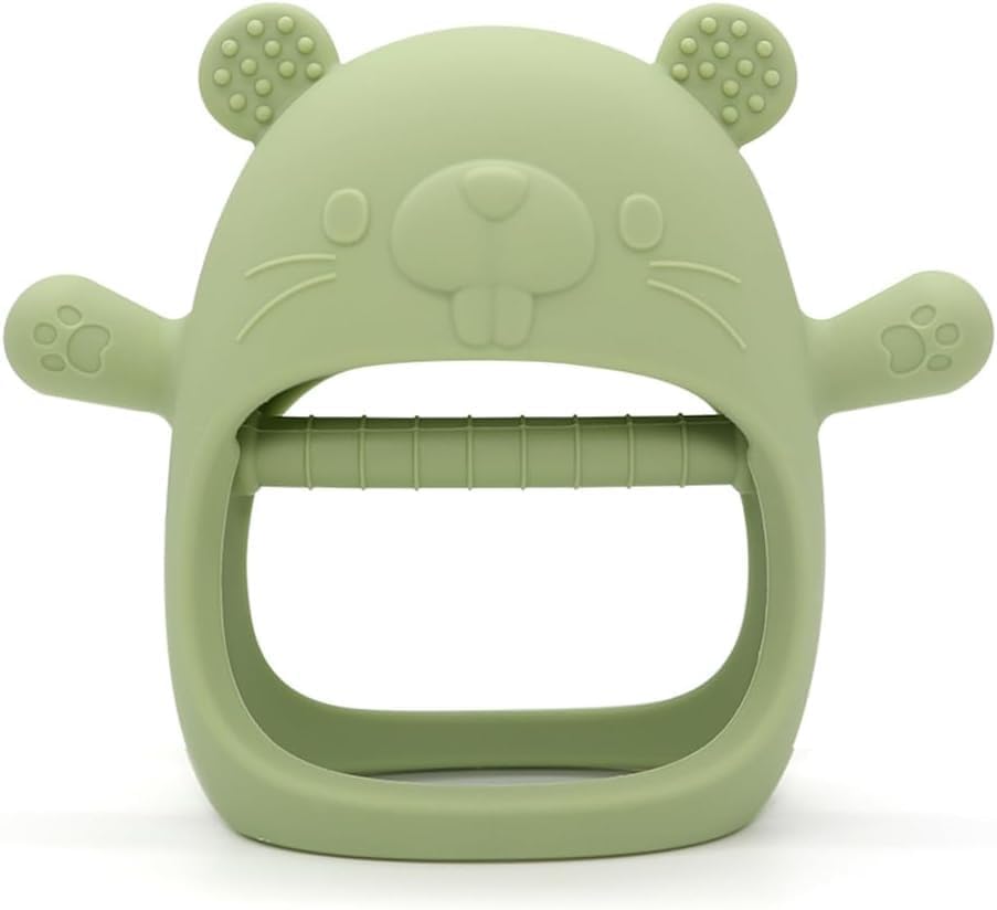 Image of PandaEar Silicone Baby Teething Toys| Baby Hand Teether Mitten for Sucking Needs| Chew Toys Hand Pacifier for Soothing Teething Pain Relief (Groundhog Green)