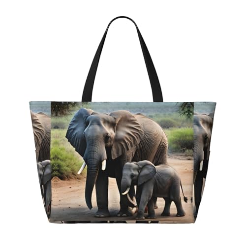 Elephant And Baby Elephant Large Beach Tote Bag Women Beach Tote Bag For Pool Gym Grocery Travel With Multiple Pocket2