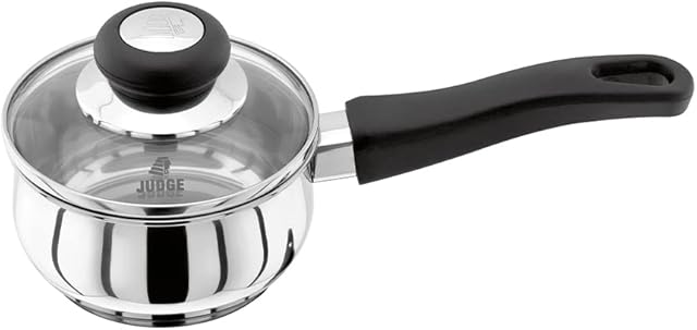 Judge Vista JJ03A Stainless Steel Small Saucepan 12cm 500ml, Shatterproof Vented Glass Lid, Induction Ready, Oven Safe, 25 Year Guarantee