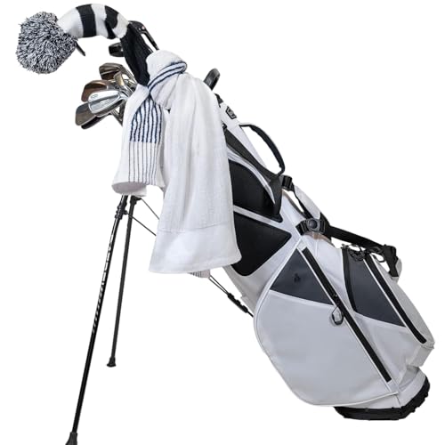 Devant Extra Large Striped Caddy Golf Towel White Navy