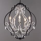 TOCHIC 5 Lights Farmhouse Chandelier, Rustic Orb Chandeliers for Dining Room, Black Crystal Chandelier Light Fixture for Living Room, Bedreoom, Hallway, Nickel, D 27'