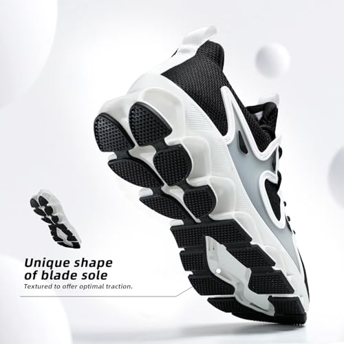 Image of Mens Running Shoes Blade Fashion Sneakers Casual Slip on Tennis Walking Athletic Sport Trainers Zapatillas para Hombre White Black