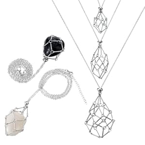 3 Pcs Crystal Holder Necklace Cage Pendant Empty Stone Holder Necklace Stainless Steel Adjustable Crystal Cage Stand for Quartz Natural Gemstone Jewelry DIY Making Men Women