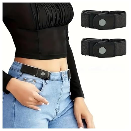 Pacote com 2 cintos elásticos sem furos sem fivela para mulheres e homens, cinto invisível ajustável para jeans, calças, vestidos