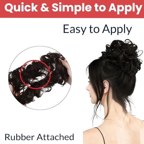 Image of TEMPERIA Hair Accessories For Women Stylish - Juda Hair Buns - Messy Bun Hair Extension - Artificial Fake Donuts Maker Scrunchies - With Elastic Rubber band - Black - 3 Pc - (25GR)