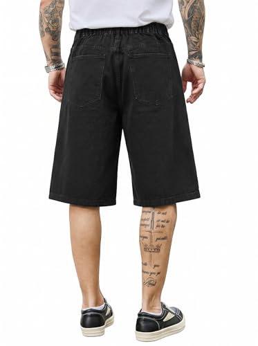Image of PLEPAN Mens Super Baggy Jean Shorts 12 inch Vintage Loose Fit Wide Leg Long Jorts Y2K Streetwear Below Knee Denim Shorts
