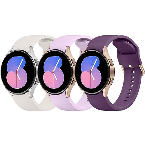 Meliya 3Pack Correas para Samsung Galaxy Watch 5/6/4 40mm 44mm/Watch 5 Pro 45mm/Watch 6 Classic 43mm 47mm/Watch 4 Classic 42mm 46mm Silicona Pulseras Mujer Hombre(Starlight/Púrpura2/Púrpura3)