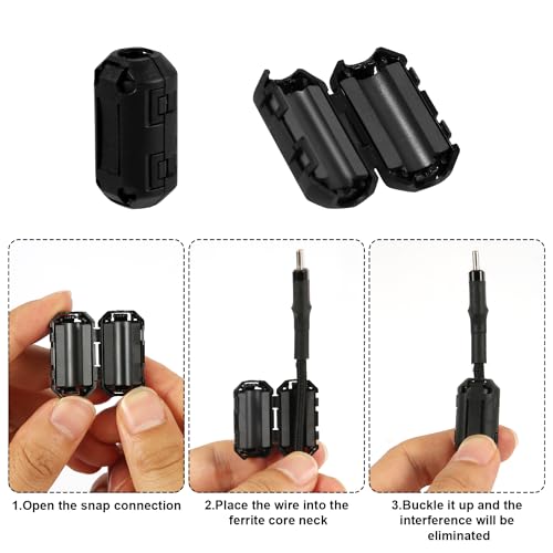 20 peças de ferrite de encaixe, núcleo de ferrite anel anel de núcleo RFI supressor de ruído bobina