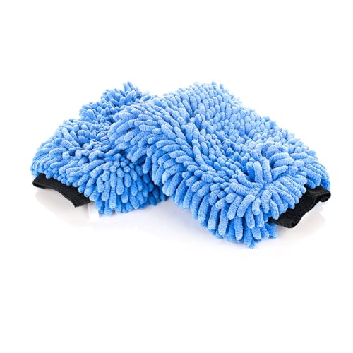 The Rag Company - Premium Chenille Microfiber Knobby Wash Mitts - Perfect for Car Washing and Detailing; Scratch-Free, Lint-Free, Double-Sided, Plush, and Absorbent; Blue (2-Pack)