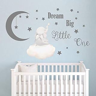 Runtoo Dream Big Little One Wall Stickers Elephant Inspirational Quotes Kids Wall Decals for Bedroom Playroom Nursery Decoration Wall Decor