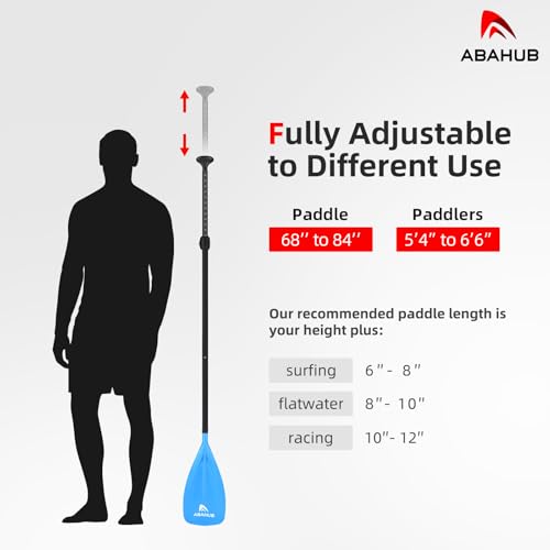 Abahub SUP Paddles - 3 Piece Adjustable Stand up Paddle - Lightweight Oar for Paddleboard, Adjustable Aluminum Alloy PU Coated Shaft 68" - 84", Blue Plastic Nylon Blade - Thumbnail 4
