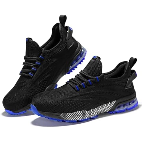 SPIEZ Composite Toe Safety Shoes, Unisex Air Cushion Lightweight Work Shoes Black/Blue Black/Green US5-12 Cover