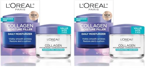 Image of L'Oreal Paris Collagen Moisture Filler Face Cream, Anti-Aging Face Moisturizer, Non-Greasy Fragrance Free Skin Care Formula For Up to 48HR Hydration, 3.4 Oz, (Pack of 2)