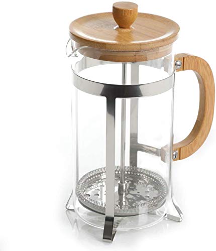 Sash Mart Stainless Steel French Press Coffee Maker With Wooden Lid and Handle , 600 ml , Brown