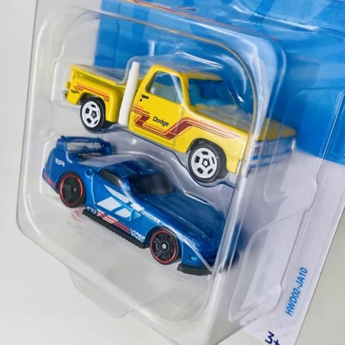 Image of Hot Wheels 2 Cars Pack Dodge Lil Express Truck and Dodge Viper GTS-R Die-Cast Vehicle by Small CLAP for 3 Years & Above (YellowGrey)