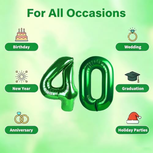 Image of Number Balloons Green Party Balloon - Giant Number 40 Balloon, 40 Inch Large Balloon for St. Patrick's Day Games Theme Birthday Decoration, Girls Boys Party Supplies