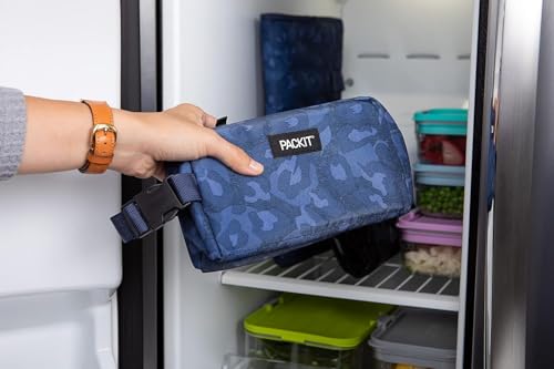 PackIt Caixa de lanche congelável, azul marinho mesclado, construída com tecnologia EcoFreeze, dobrá