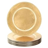 MAONAME Gold Charger Plates Set of 12, Foil 13" Plate Chargers with Beaded, Plastic Round Chargers for Dinner Plates, Table Setting