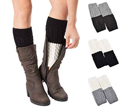 Joyingtwo Short Leg Warmers Crochet Boot Cuffs Winter Cable Knit Womens Girls 3pairs-style6