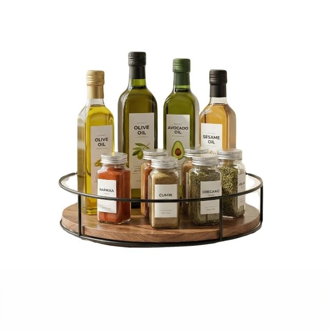Astralong Plateaux de Rangement Tournants, 23cm Épices Rond Plateau De Rangement, Lazy Susan Étagère à Épices Rotative à 360°, Range Epices Cuisine bois...