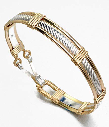 Handmade Sterling Silver and 14k Gold-Filled Wire Wrapped Bracelet - Twisted Cable Pattern - Handmade Gold Bracelets For Women