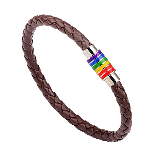 Image of Leather Braided LGBT Rainbow Bangle Bracelet - Gay & Lesbian Pride