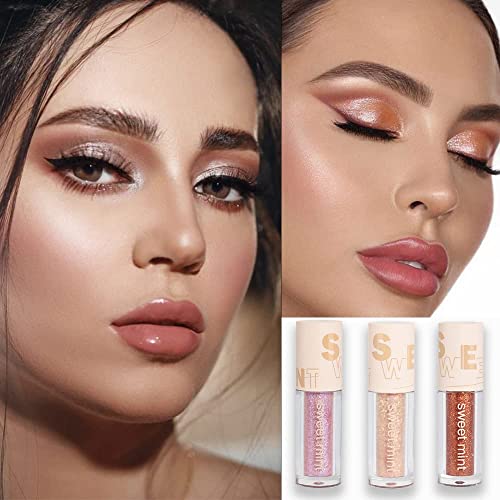 3Pcs Purple Champange Liquid Sparkly Eyeshadow Sticks.quick-Drying Golden Liquid Glitter Eyeshadow Eyeliner Eyelid.waterproof Highlight Inner Corner Shimmer Shiny Eye Looks,Sombra De Para Ojos #TOP6