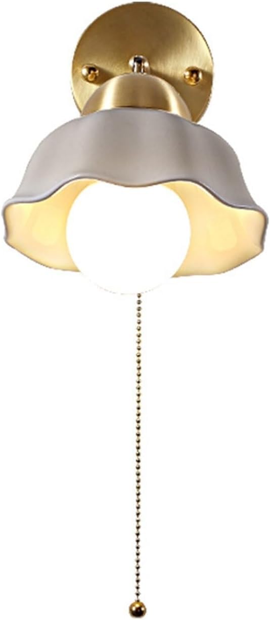 ASerZenith Wall Lighting Fixtures Japanese Style Ceramic Wall Light V-Intage Copper Wall Sconces With Pull Chain Switch Wall Mounted Lighting Fixture Compatible With Bedroom Living Room Hallway