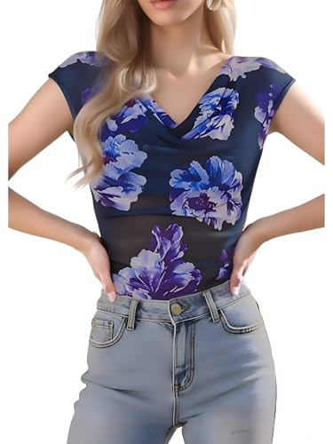 GERT COREL Women's Cowl Neck Sleeveless Top 2026 Sleeveless Ruched Floral Printed Shirts Summer Tank Tops - image 5