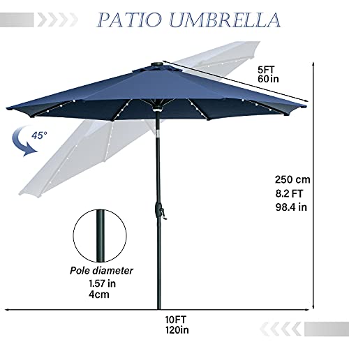 GDY 10Ft Patio Umbrella, Solar Powered 40 LED Lighted Outdoor Table Market Umbrella with Tilt and Crank, Center Light (Navy Blue) - Image 3