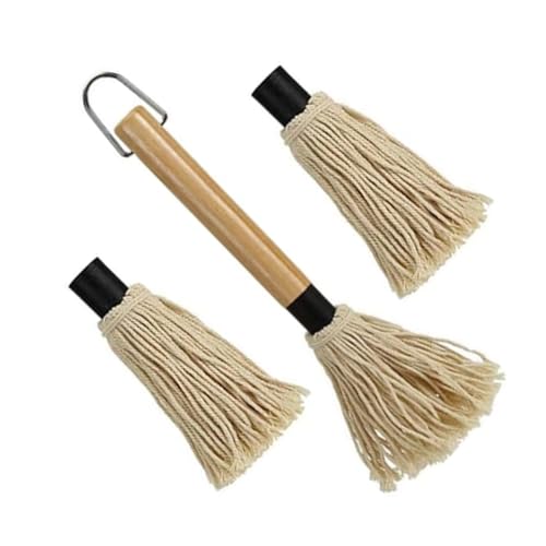 WUSJCOF Pinceaux pour Barbecue, 1 pièce, Brosse Professionnelle Sauces et Marinades, Manche en Bois Long (18 cm), 2 de Rechange Supplémentaires, BBQ MOP Cuisson et Cuisine Badigeonner