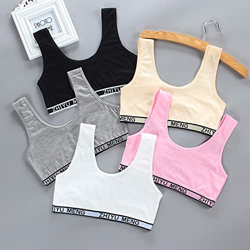 4pcs Girls' Modern Cotton Bralette, Kids Comfort Stretch Sports Bras, Seamless Training Bra, Teens Vest Bras, Pattern 24