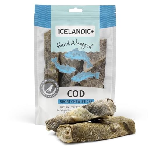 Icelandic+ Cod Skin 5" Short Hand Wrapped Dog Chew Stick, 3-Pack, 2.8-oz Bag