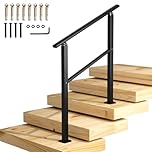 Homtone Stair Handrail 90x90 cm, 2-3 Step Matte Black Wrought Iron Railing for Indoor Outdoor Stairs, Transition Rails with Installation Kit Stainless Steel Screw, Handrail, for Garden, Garage, Porch