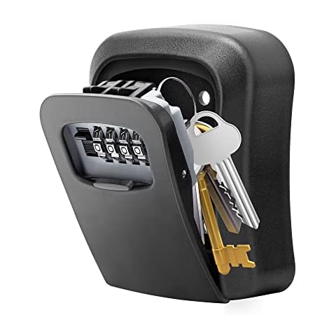 key lock box for outside 4-Digit Combination Waterproof Portable Key Storage Lockbox Wall Mount 5 Key Large Capacity for House Key Hide a key for outdoor, Indoor(1-Pack，Black) Cover