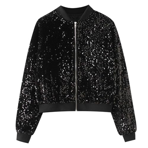 Veste bomber à paillettes métalliques et manches longues style vintage