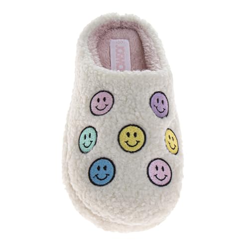 Josmo Women Fuzzy Slippers Cozy Slip-On House Shoes Cute Heart Smiley Face Plush Soft Warm Comfy Slides Size 5-10 US Womens2