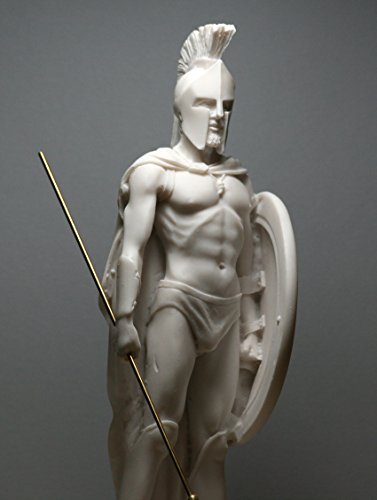 Greekartshop Escultura de mármol fundido con escudo y lanza Spartan King Leonidas 9.45 pulgadas