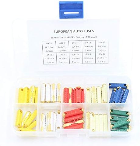 50Pcs GBC European Automotive Fuse Box Assortment Bakelite Auto Fuse 5-30A