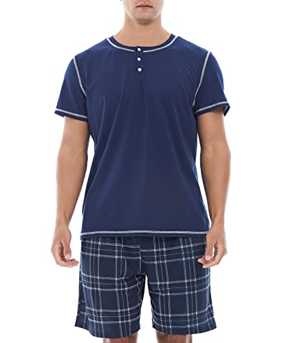 Image of Yoimira Mens Soft Pajama Set Short /Long Sleeve 2 Piece PJs with Pockets | Men's short /long sleeve pajama set, soft 2 piece PJs with pockets for sleepwear, loungewear, relaxing at home and nightwear