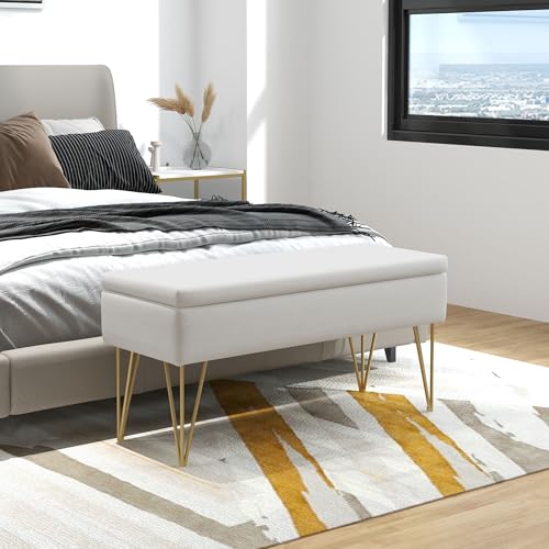Banc bout de lit coffre rangement 100 cm, pieds dorés HOMCOM