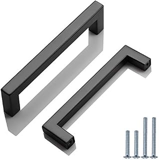 PinLin 20 Pack Kitchen Cabinet Door Handles Stainless Steel Bedroom Drawer Cupboard Pulls Hole Centre 128mm Width 12mm Black Square T Bar Handle