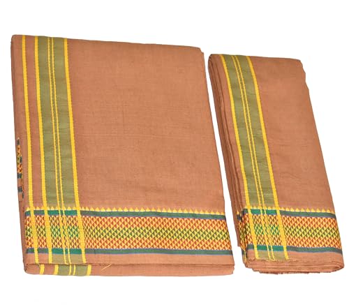 TUNI MANI Men's Panchakacham Dhoti with Angavasthram with Zari Bo...