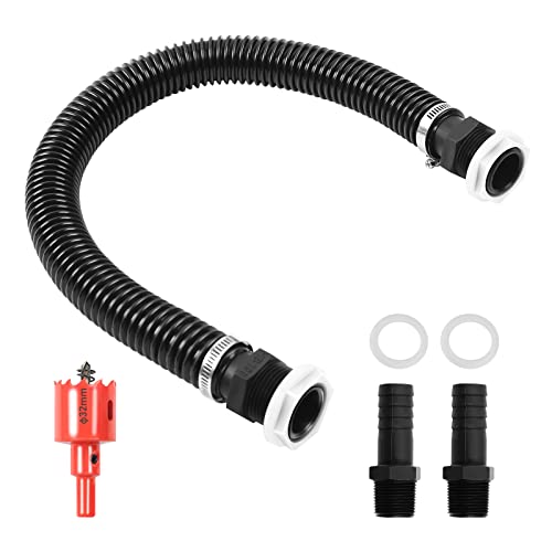 MaxEarn 1 Zoll (25mm) Regentonnen Verbindungsset inkl. 100cm Verbindungsschlauch und 2 Schlauchstutzen 25mm mit Kontermutter, Regentonnenverbindung für Fallrohr Regensammler Regenwasser-Tonnen